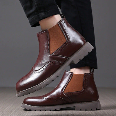 Brogue PU Leather Chelsea Ankle Boots Men