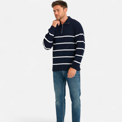 Blue/White Striped Quarter Zip Sweater Men