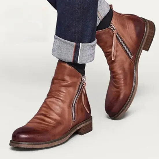 Vintage PU Leather Chelsea Boots with Side-Zip Men