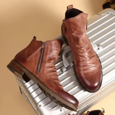 Vintage PU Leather Chelsea Boots with Side-Zip Men