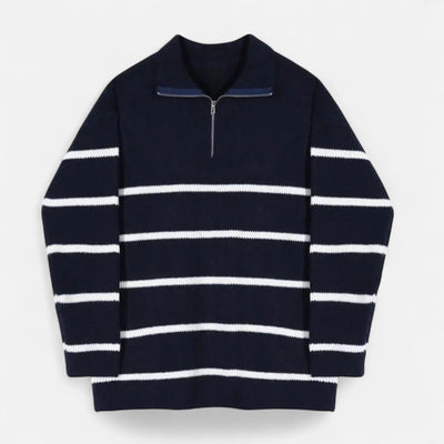 Blue/White Striped Quarter Zip Sweater Men