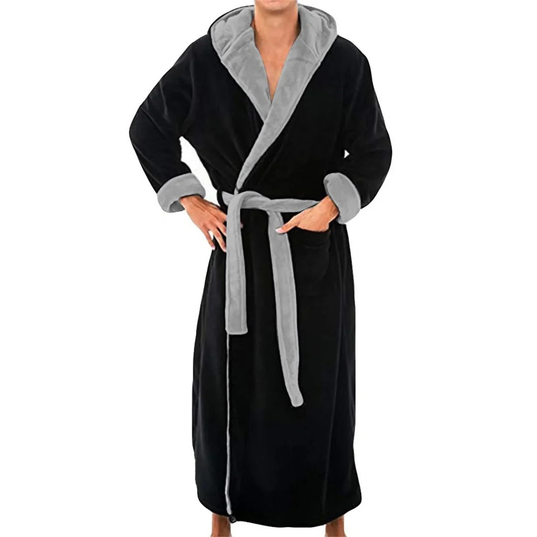 Black Hooded Men's Dressing Gown