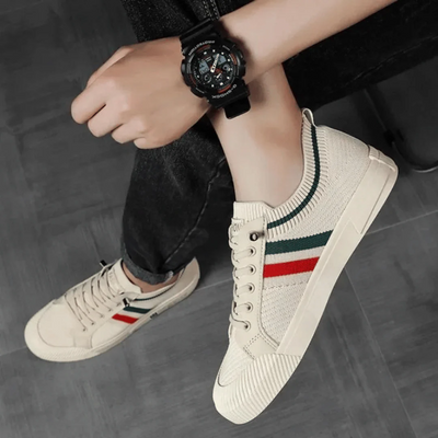 Casual Low Trainers with Stripes & Elastic Laces