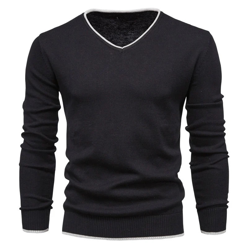 V-Neck Contrast Slim Fit Sweater Men