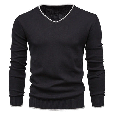 V-Neck Contrast Slim Fit Sweater Men