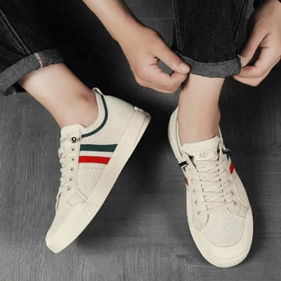 Casual Low Trainers with Stripes & Elastic Laces