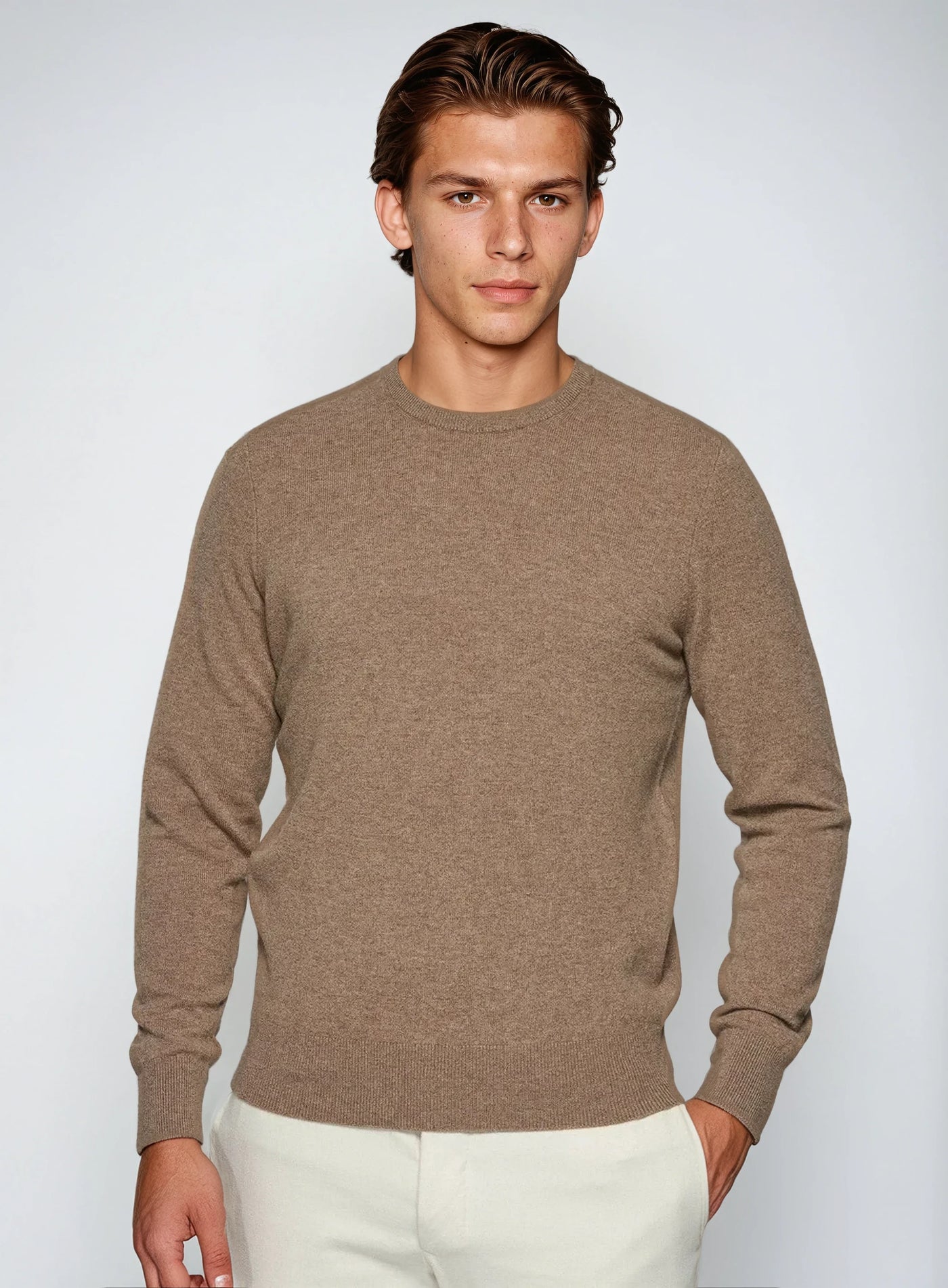 Kaschmir Khaki Herren Pullover 