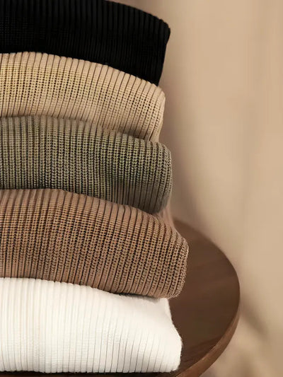 Clement - Ribbed Beige Crew Neck Jumper Men
